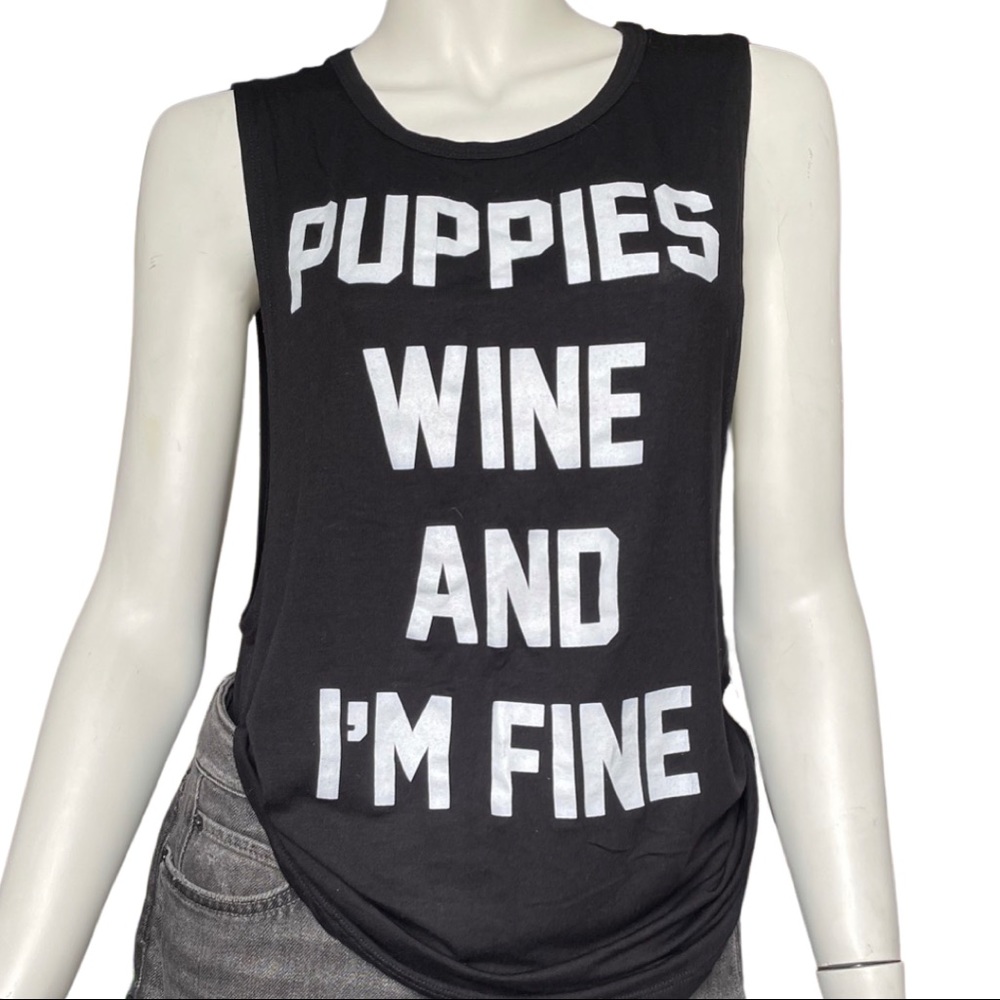 PUPPIES MAKE ME HAPPY Wine Black Muscle Tank Top
